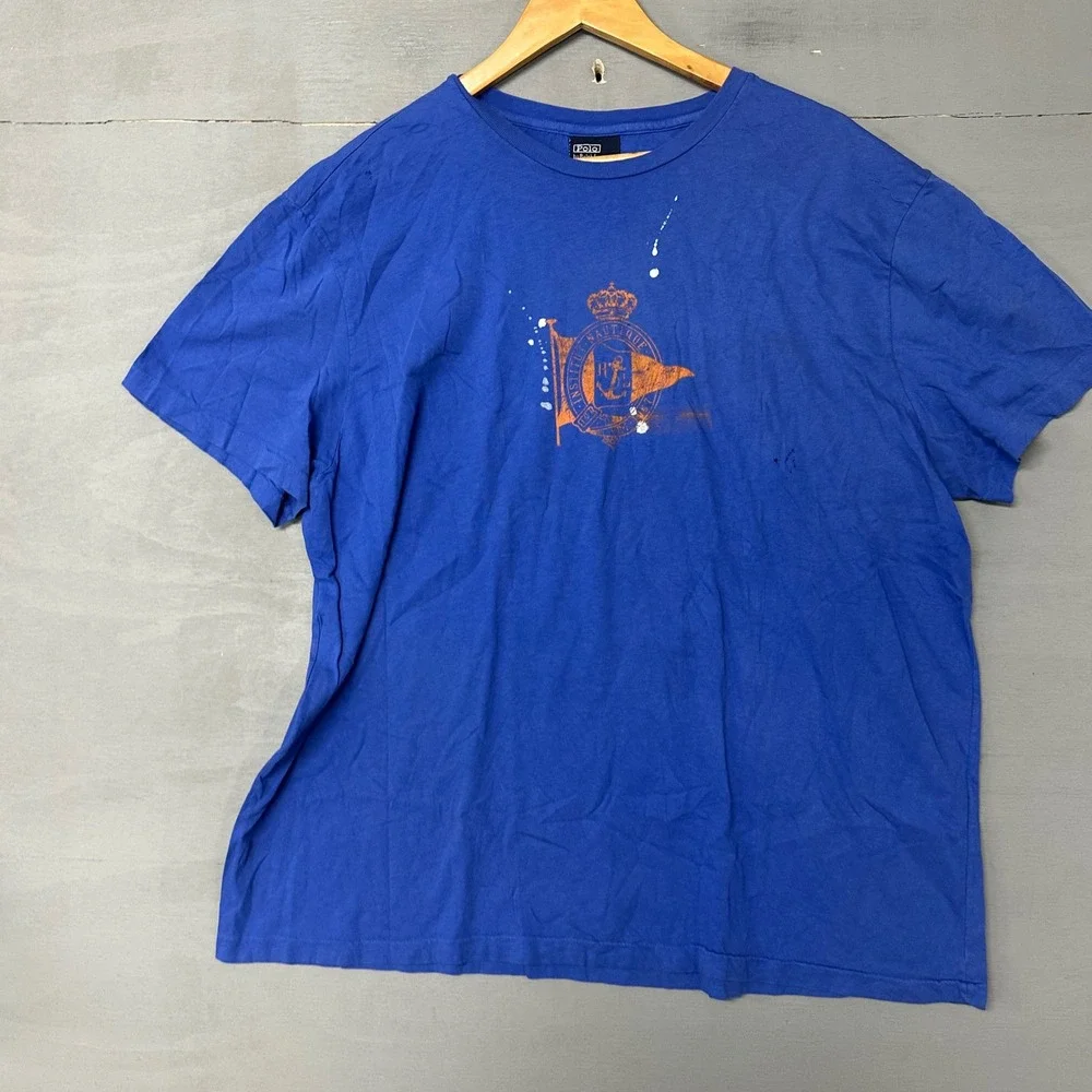 Polo Ralph Lauren Mens‎ XL Blue Nautical Graphic Paint Splatter T-Shirt Cotton